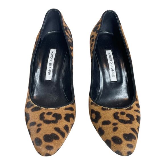 Manolo Blahnik Leopard Pony Hair Block Heel Pumps Size 38 - Picture 3 of 8